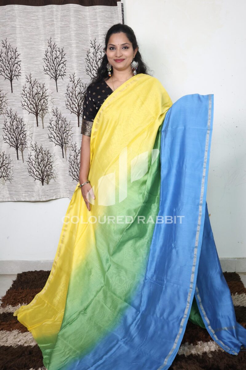 Chanderi silk cotton 3d ombre saree| Shades of Yellow & blue