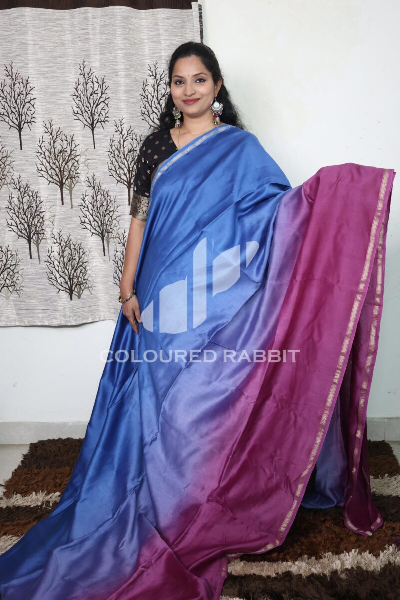 Chanderi silk cotton 3d ombre saree| Shades of blue & pink