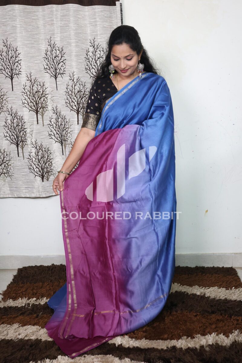Chanderi silk cotton 3d ombre saree| Shades of blue & pink - Image 2