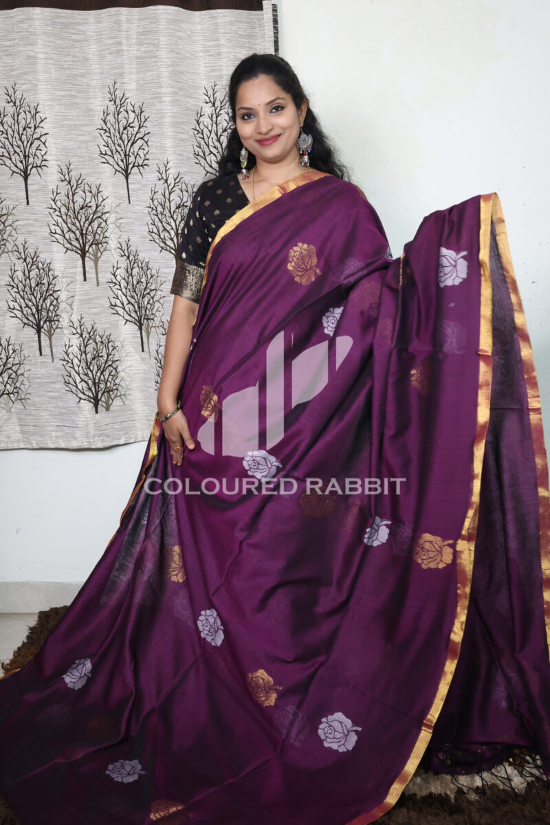 Pure mercerized cotton Rose jamdani saree| Dark Magenta colour