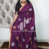Pure mercerized cotton Rose jamdani saree| Dark Magenta colour - Image 3