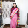Pure Mercerized cotton Rainbow border- Pink colour