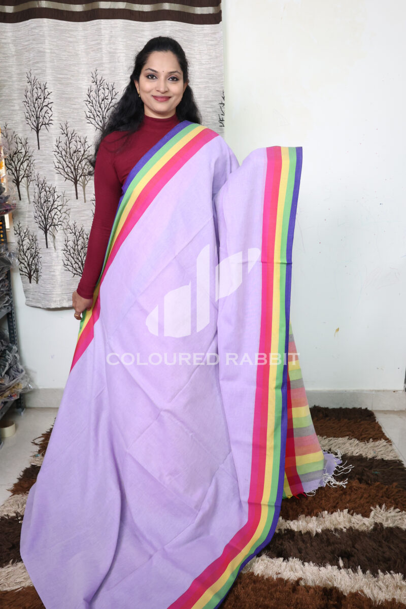 Pure Mercerized cotton Rainbow border- Lilac colour - Image 3