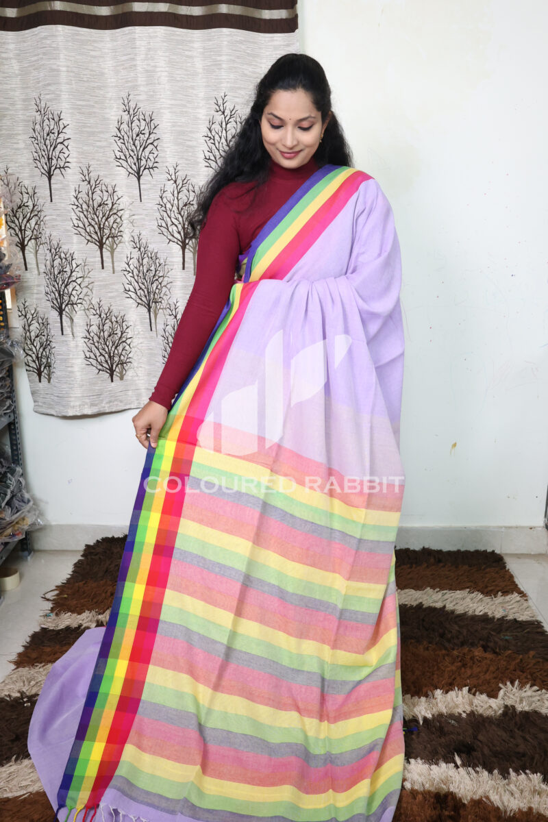 Pure Mercerized cotton Rainbow border- Lilac colour