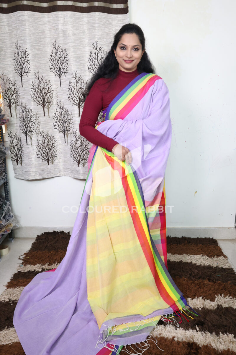 Pure Mercerized cotton Rainbow border- Lilac colour - Image 5