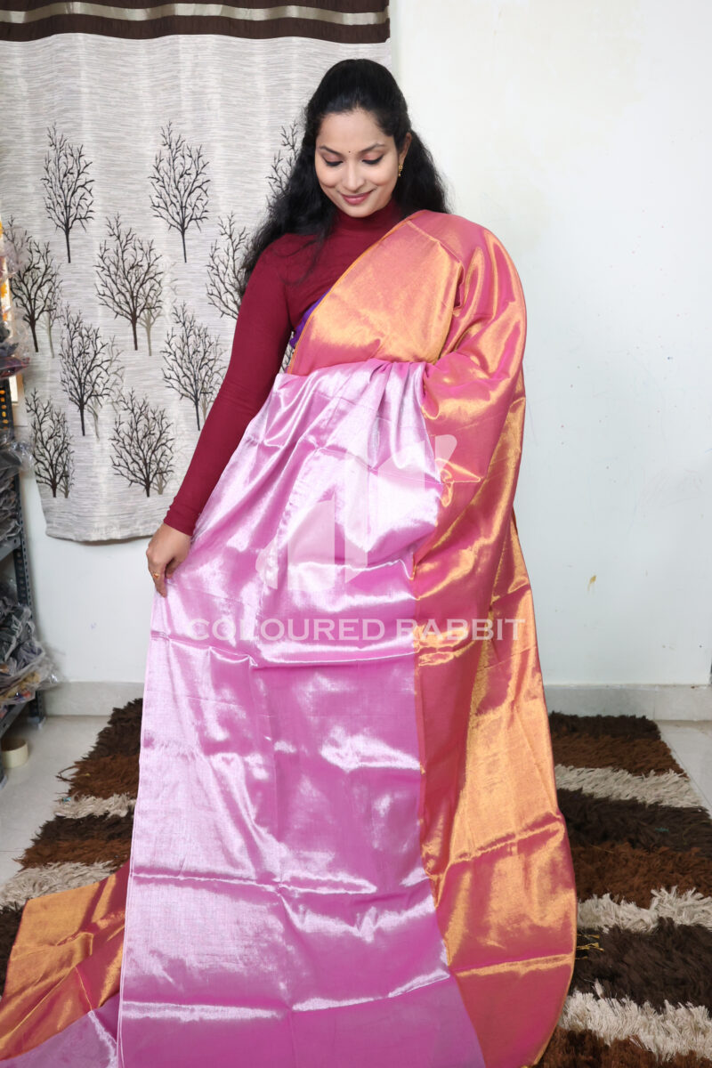 Pure Mul cotton dual shade tissue saree - Orangish gold & pink