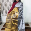 Pure Mul cotton dual shade tissue saree Grey & gold - Image 3