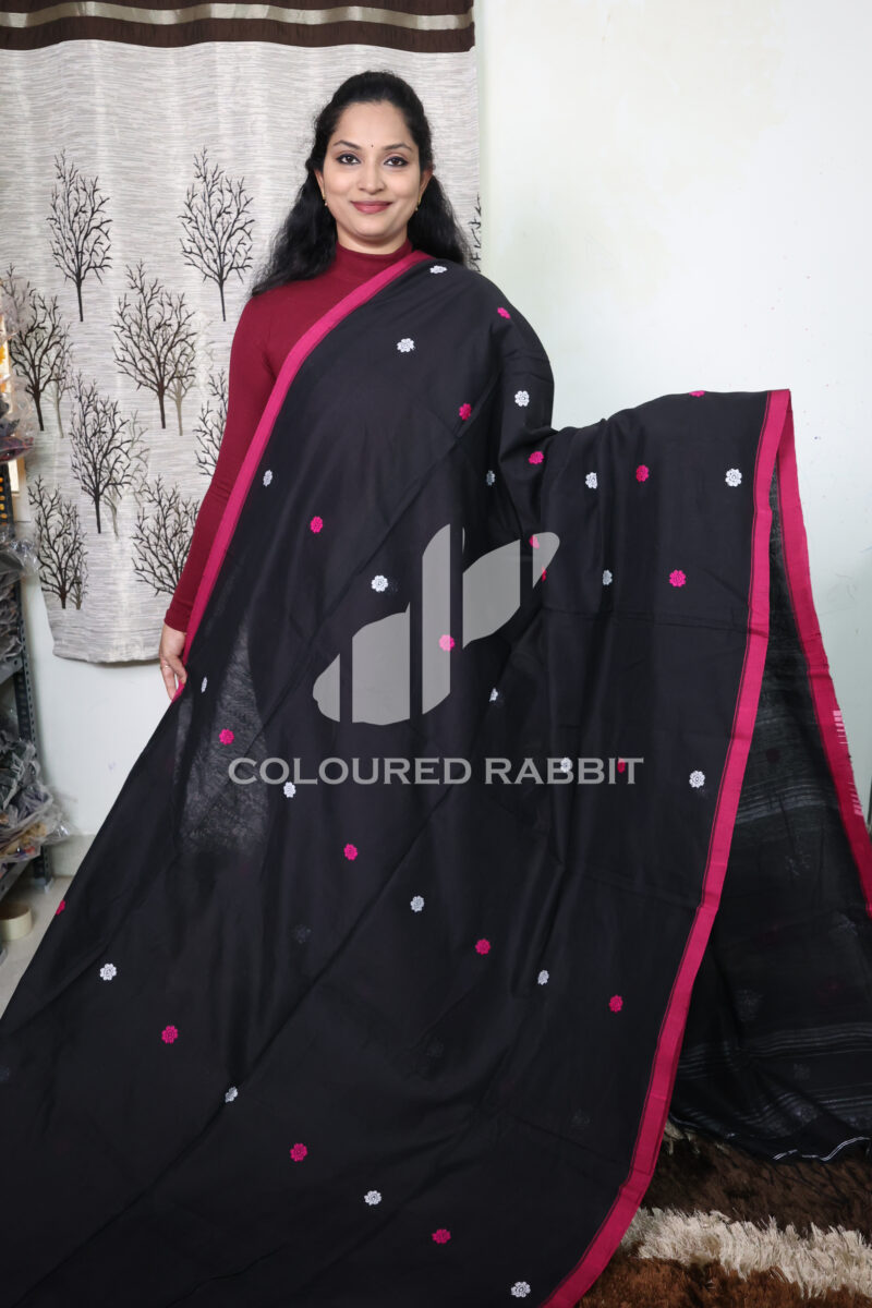 Pure Mercerized cotton meenakari flower butta -Black colour - Image 2