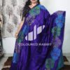 Pure Matka silk multicolour hibiscus jamdani saree - Dark blue