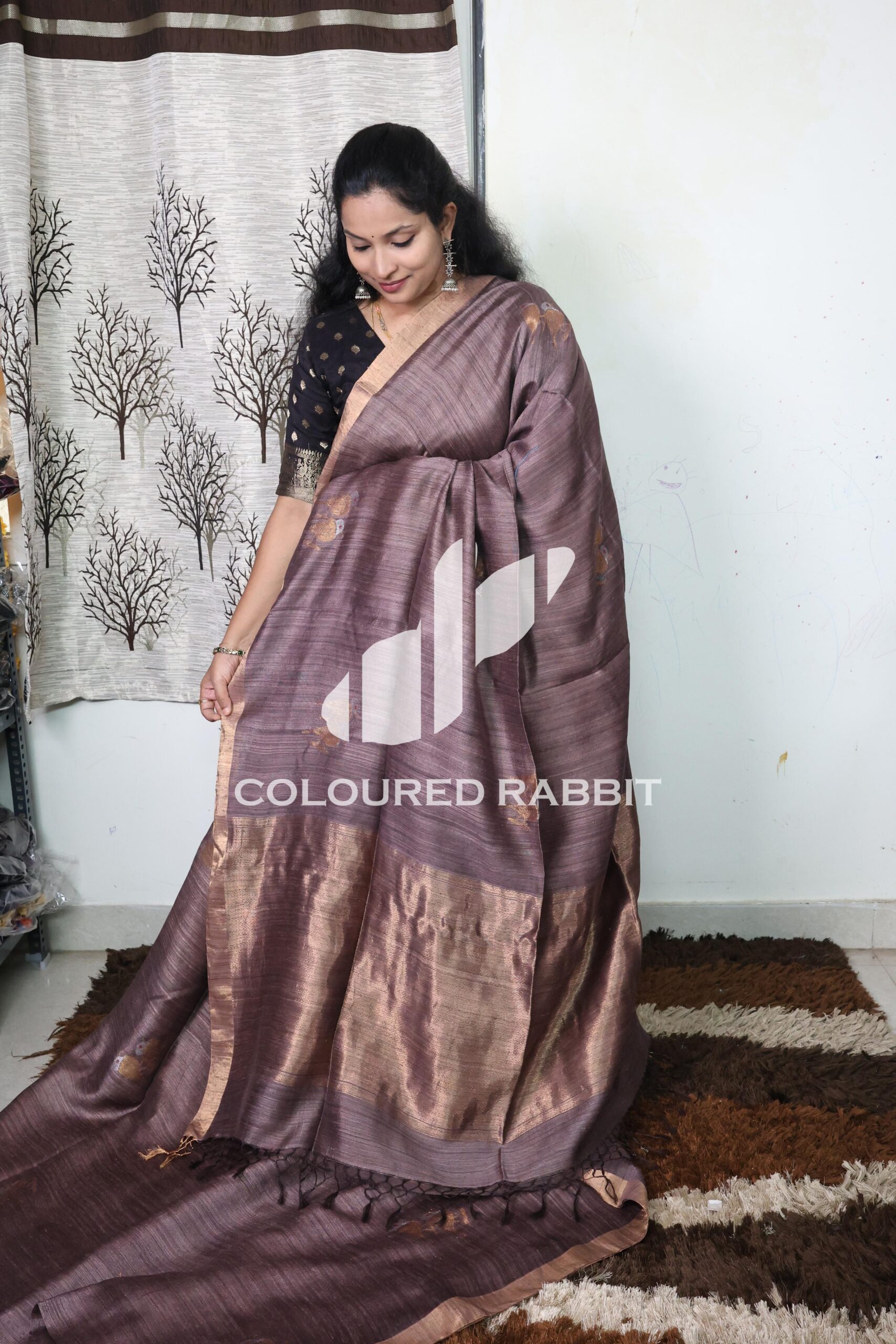Pure Matka silk brids jamdani saree - Pastel brown - Image 2