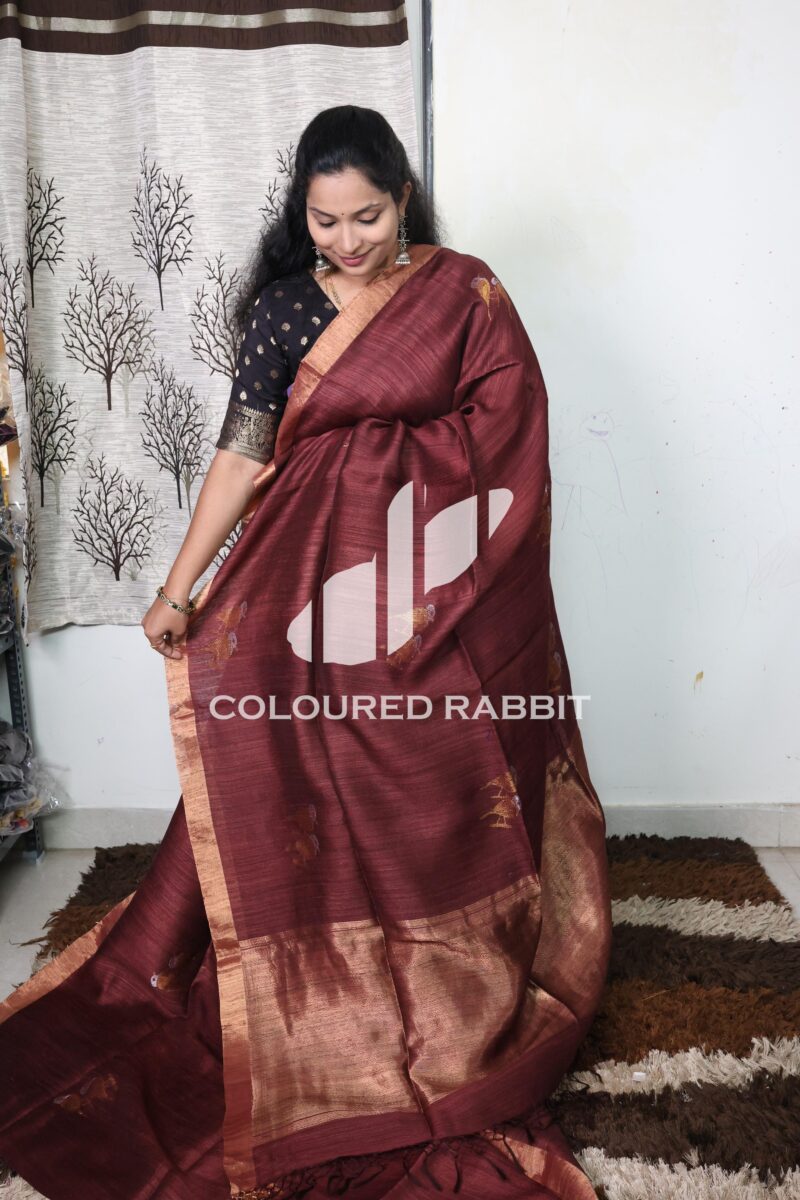 Pure Matka silk brids jamdani saree - Maroon - Image 2