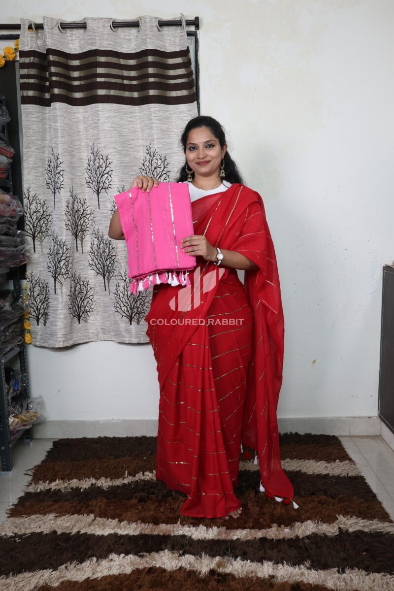 Pure Mul cotton sequence work saree - Baby pink