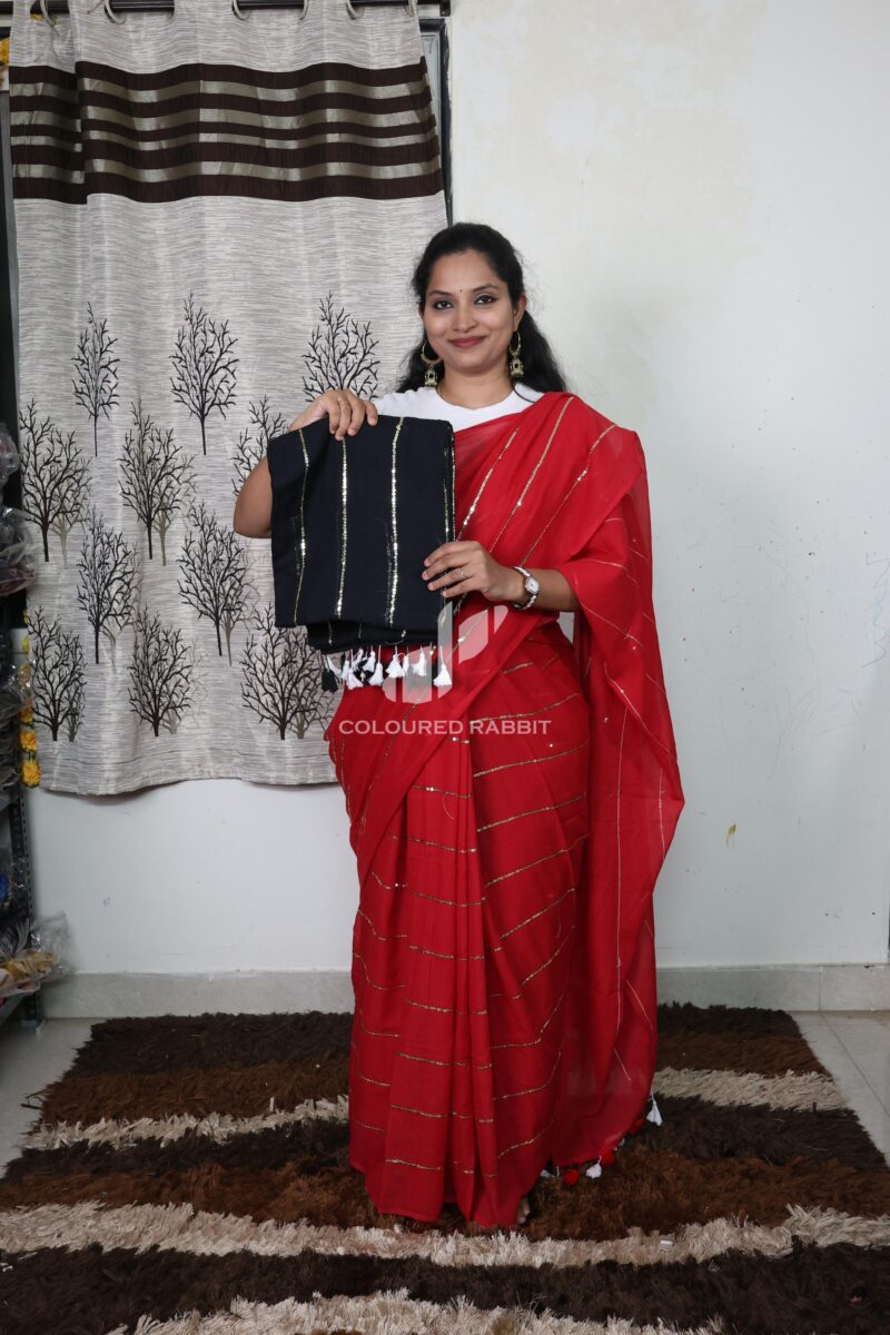 Pure Mul cotton sequence work saree - Black
