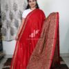 Pure Modal silk ajrakh block kantha stich saree - Red half model