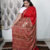 Pure Modal silk ajrakh block kantha stich saree - Red half model - Image 2