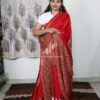 Pure Modal silk ajrakh block kantha stich saree - Red half model - Image 3