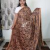 Pure Modal silk ajrakh block kantha stich saree - Beige colour