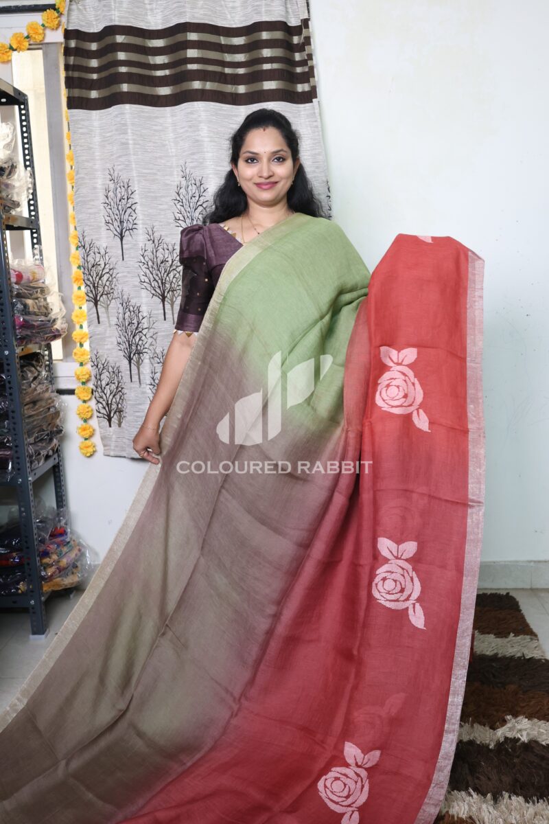 Pure 120 count Jaysree linen with Rose jamdani saree - Ombre 02