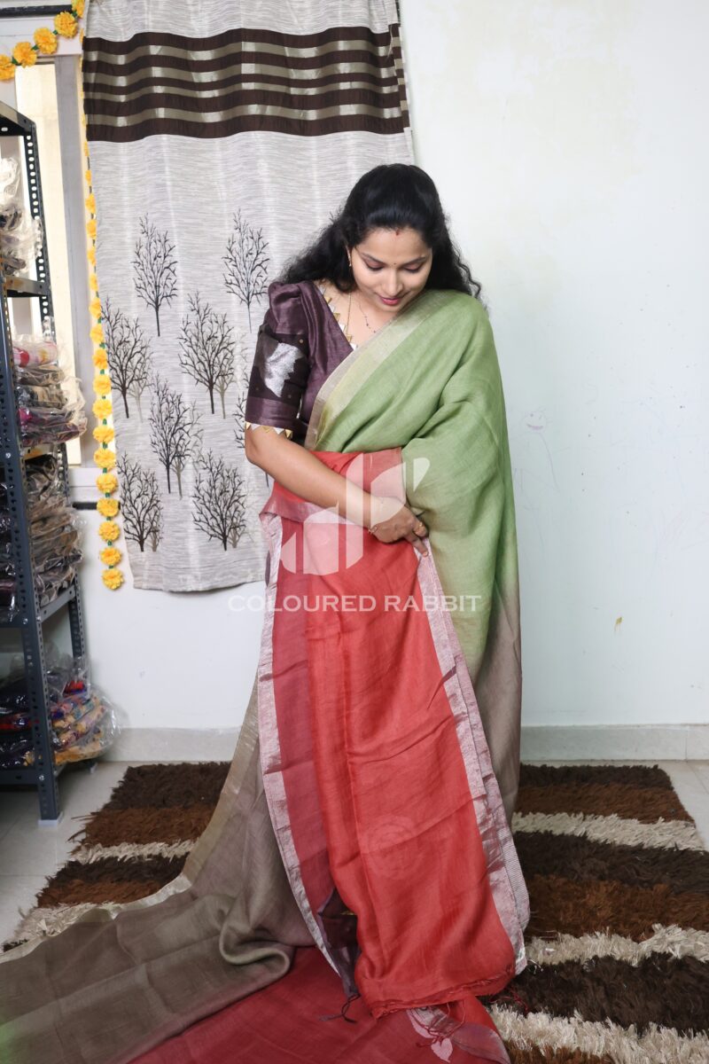 Pure 120 count Jaysree linen with Rose jamdani saree - Ombre 02 - Image 3