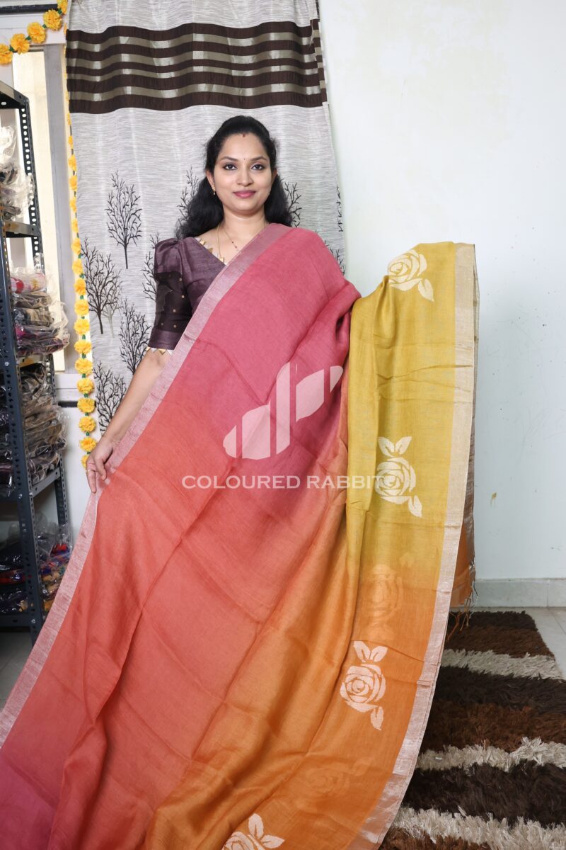 Pure 120 count Jaysree linen with Rose jamdani saree - Ombre 03