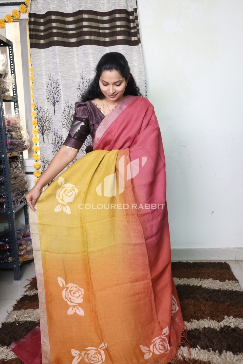 Pure 120 count Jaysree linen with Rose jamdani saree - Ombre 03 - Image 2