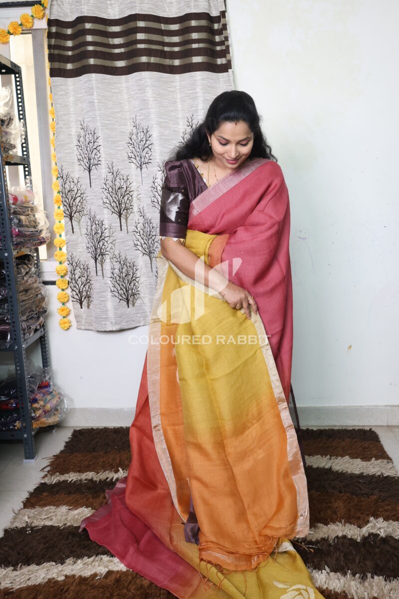 Pure 120 count Jaysree linen with Rose jamdani saree - Ombre 03 - Image 3