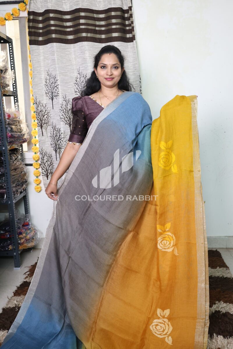 Pure 120 count Jaysree linen with Rose jamdani saree - Ombre 04