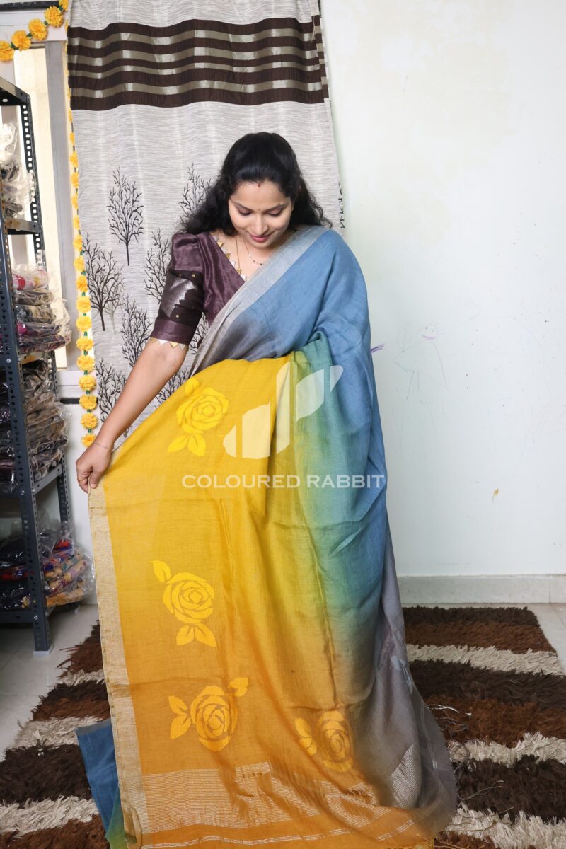 Pure 120 count Jaysree linen with Rose jamdani saree - Ombre 04 - Image 2