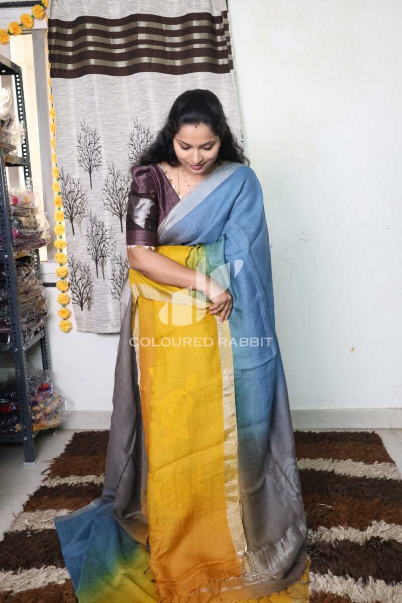 Pure 120 count Jaysree linen with Rose jamdani saree - Ombre 04 - Image 3