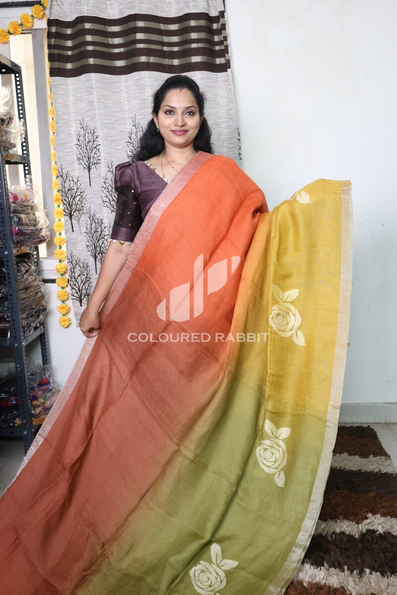 Pure 120 count Jaysree linen with Rose jamdani saree - Ombre 06