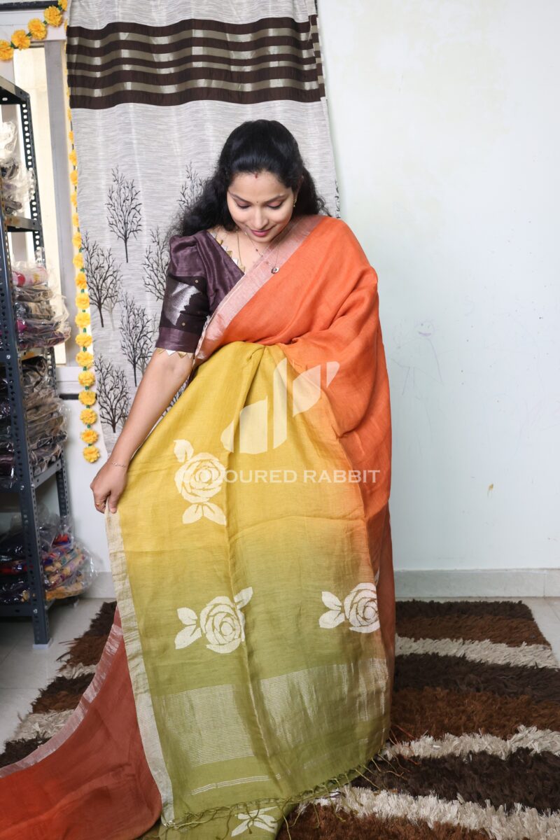 Pure 120 count Jaysree linen with Rose jamdani saree - Ombre 06 - Image 2