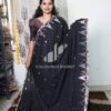 Pure mercerized cotton handwoven temple jamdani saree - Black