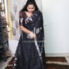 Pure mercerized cotton handwoven temple jamdani saree - Black - Image 3