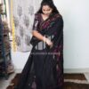 Pure mercerized cotton handwoven jamdani saree - Black - Image 3