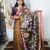 Pure Muslin & matka silk jamdani half saree model - Brown