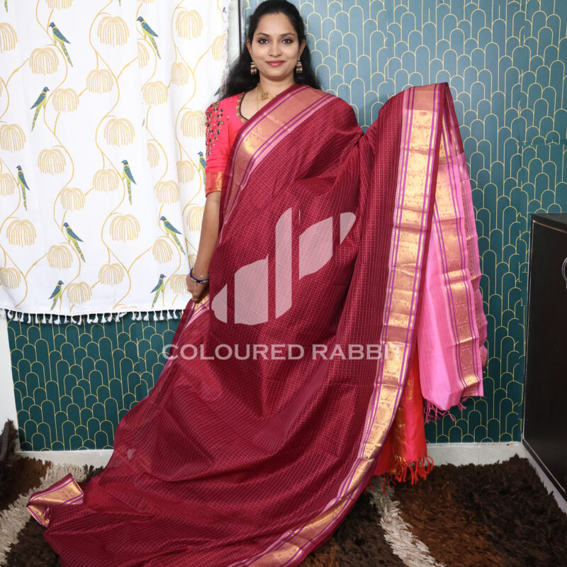 Kanjivaram Silk cotton Lakshadeepam saree - Aesthetic Maroon