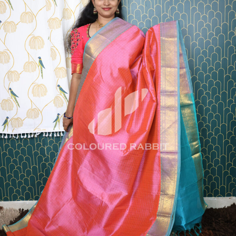 Kanjivaram Silk cotton Lakshadeepam saree - French Pink