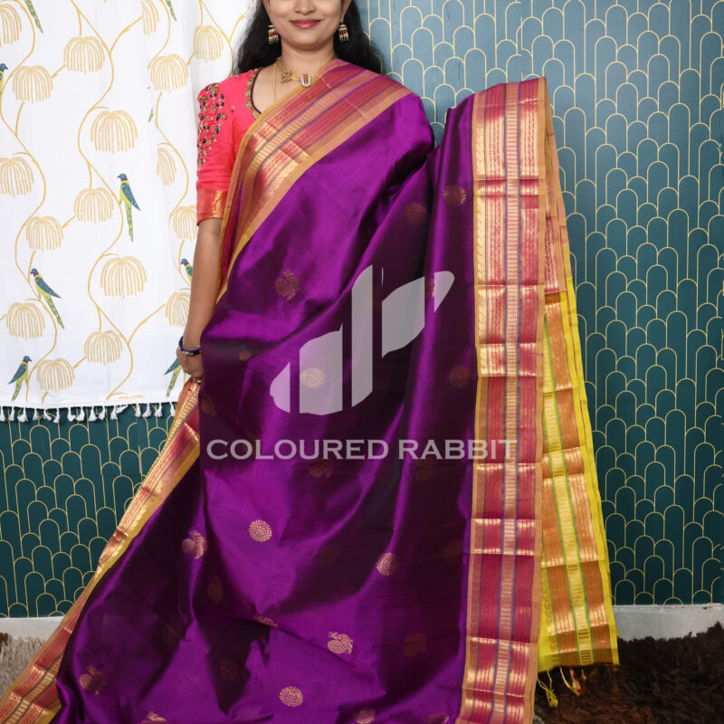 Kanjivaram Silk cotton mayil chakram - Magenta