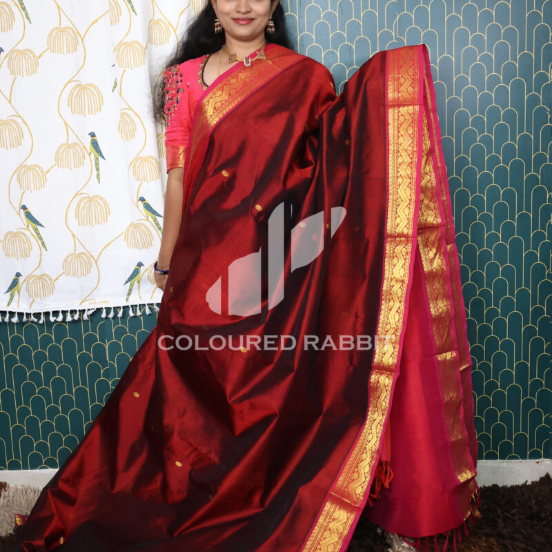 Kanjivaram Silk cotton coin motif saree - Royal Maroon