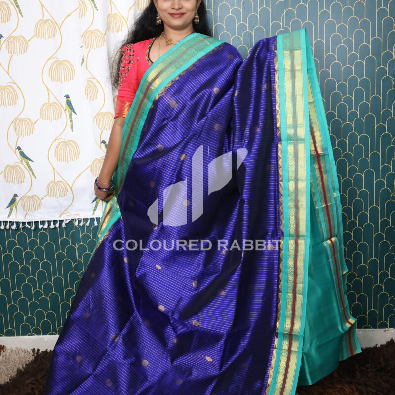 Kanjivaram Silk cotton coin motif saree - Royal blue